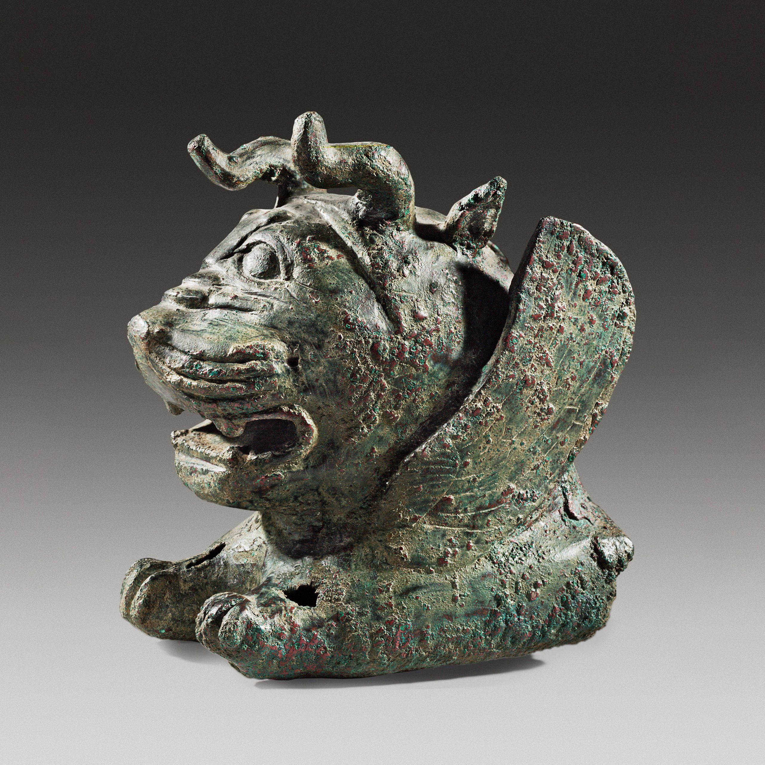 Urartian Bronze Finial In The Shape Of A Lion Demon Phoenix Ancient Art